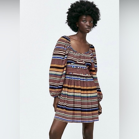 Zara Dresses & Skirts - Zara Striped Balloon Sleeve Mini Dress